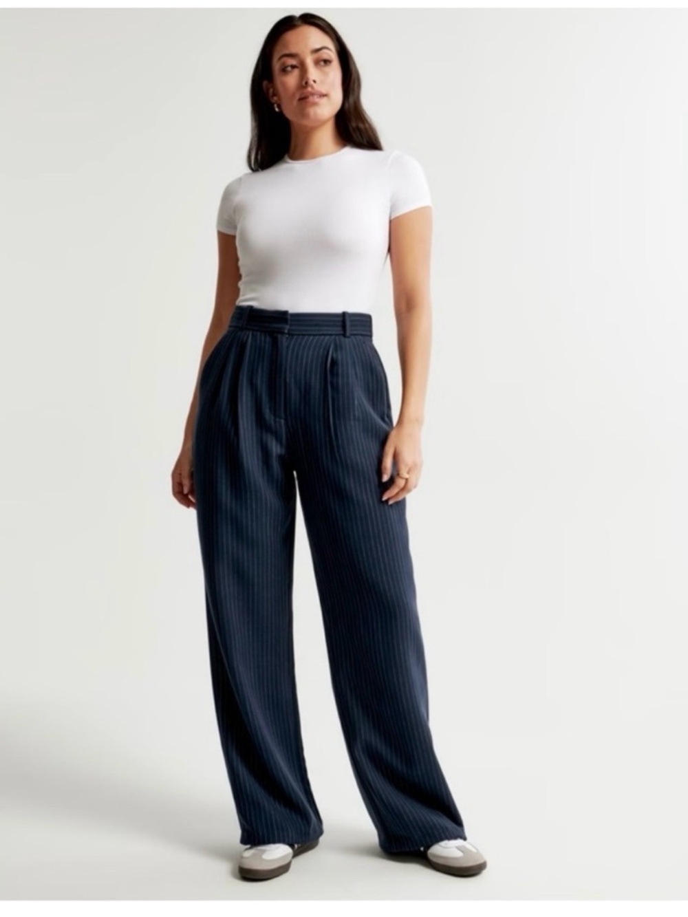 Abercrombie & Fitch Navy Pinstripe Wide-Leg Trousers